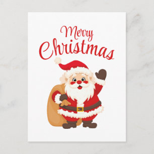 Merry Christmas Cute Cartoon Santa Claus Simple Postcard