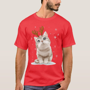 Merry Christmas Cute Cat Reindeer Matching Family T-Shirt