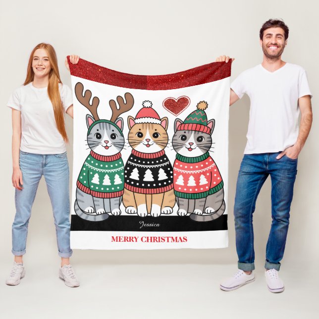 Merry Christmas Cute Cats  Fleece Blanket (In Situ)