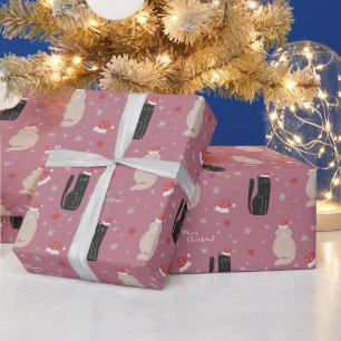 Merry Christmas Cute Cats Pink, Blue, Green  Wrapping Paper