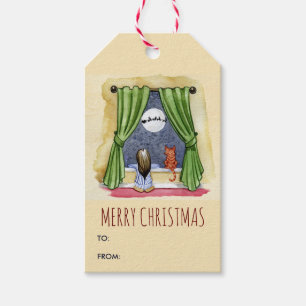 Merry Christmas Cute Child & Kitty Cat Xmas Gift Tags