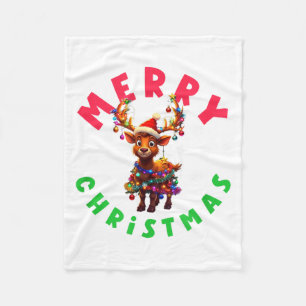 Merry Christmas Cute Christmas Reindeer Fleece Blanket