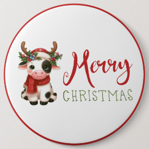 Merry Christmas cute cow 6 Cm Round Badge