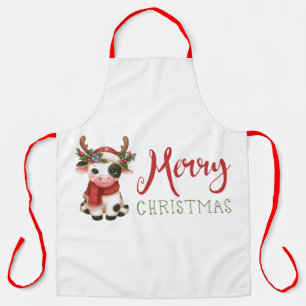 Merry Christmas cute cow Apron
