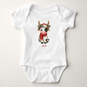 Merry Christmas cute cow  Baby Bodysuit