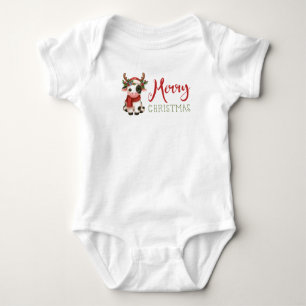 Merry Christmas cute cow  Baby Bodysuit