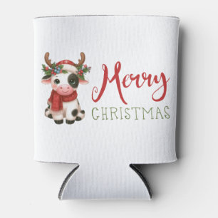 Merry Christmas cute cow  Can Cooler