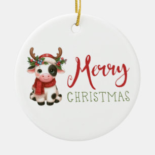 Merry Christmas cute cow Ceramic Tree Decoration