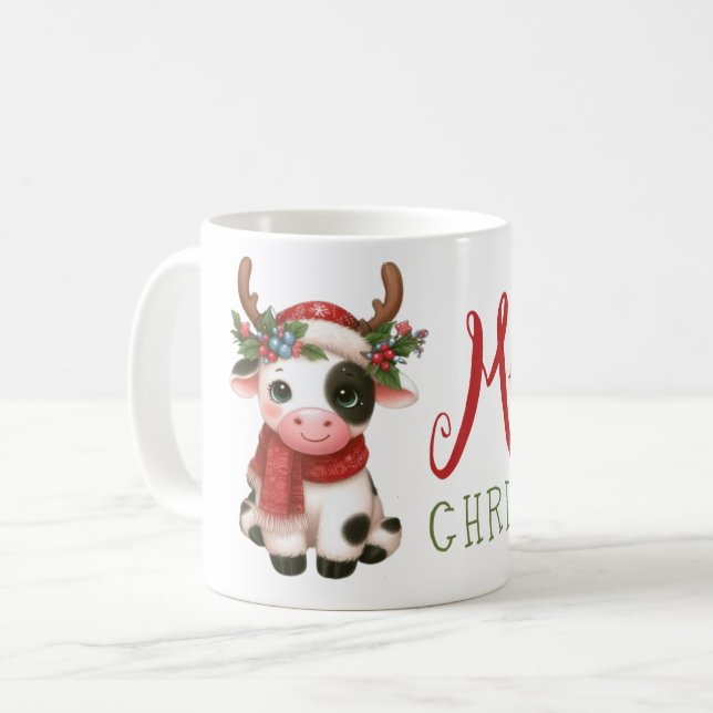 Merry Christmas cute cow  Coffee Mug (Front Left)