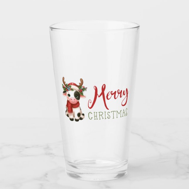 Merry Christmas cute cow  Glass (Front)