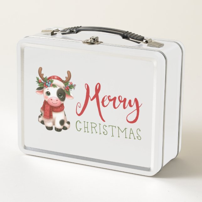 Merry Christmas cute cow  Metal Lunch Box (Front)