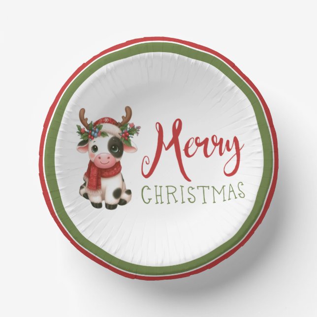 Merry Christmas cute cow  Paper Plate (Front)
