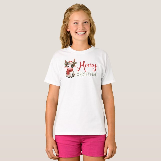 Merry Christmas cute cow  T-Shirt (Front Full)