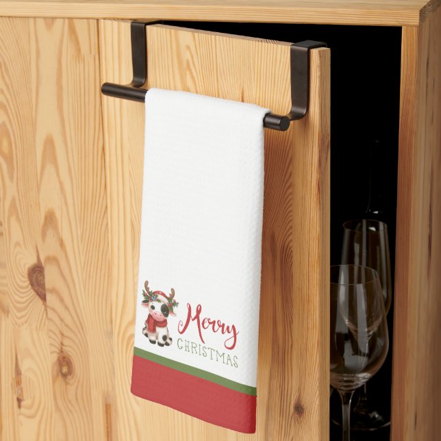 Merry Christmas cute cow  Tea Towel (Thirds Fold)