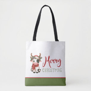 Merry Christmas cute cow Tote Bag