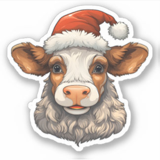 Merry Christmas Cute Cow Wearing A Santa Hat 