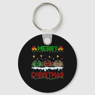 Merry Christmas Cute Crab Xmas Leopard Plaid Santa Key Ring