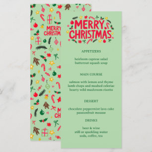 Merry Christmas Cute CUSTOM Holiday Dinner Party Menu