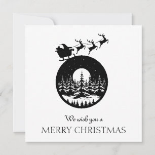 Merry Christmas Cute Custom Santa Sleigh and Trees Holiday Card