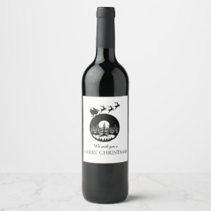 Merry Christmas Cute Custom Santa Sleigh and Trees Wine Label
