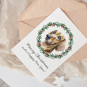 Merry Christmas Cute Dachshund Holiday Wreath Card