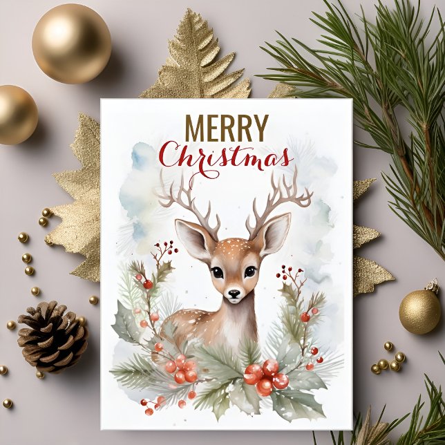 Merry Christmas Cute Dear Deer Winter Funny Postcard (Creator Uploaded)