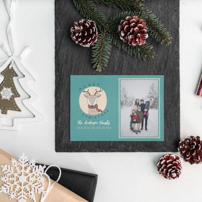 Merry Christmas Cute Deer Family Photo Holiday Card (Creator Uploaded)