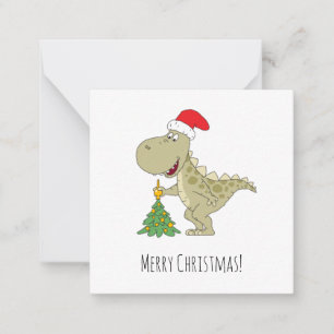 Merry Christmas Cute Dinosaur Santa Hat Tree Card