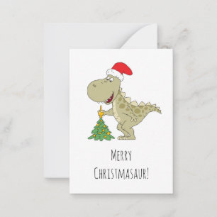Merry Christmas Cute Dinosaur Santa Hat Tree Card