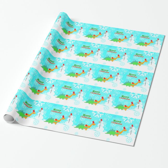 Merry Christmas Cute Dinosaurs Wrapping Paper (Unrolled)