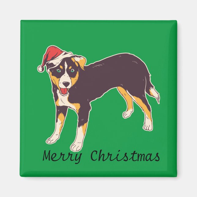 Merry Christmas | Cute Dog in Santa Hat Magnet (Front)
