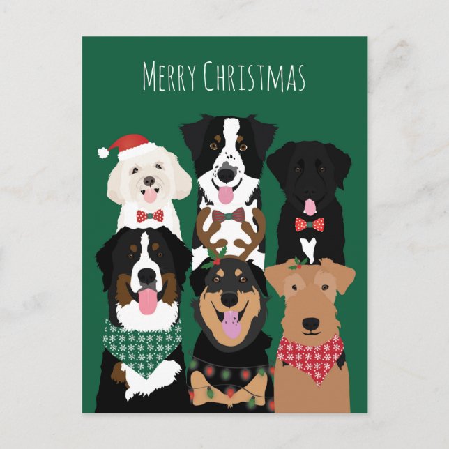 Merry Christmas Cute Dogs  Postcard (Front)