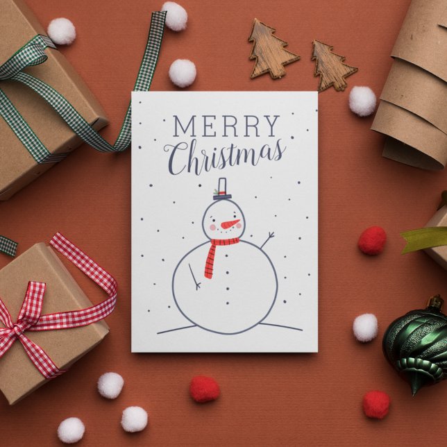 Merry Christmas | Cute Doodle Snowman Holiday Postcard (Creator Uploaded)