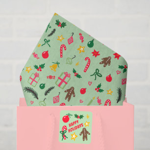 Merry Christmas Cute Doodle Whimsical Pattern  Tissue Paper
