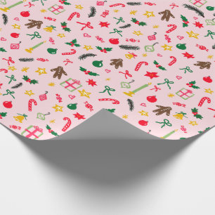 Merry Christmas Cute Doodle Whimsical Pattern  Wrapping Paper
