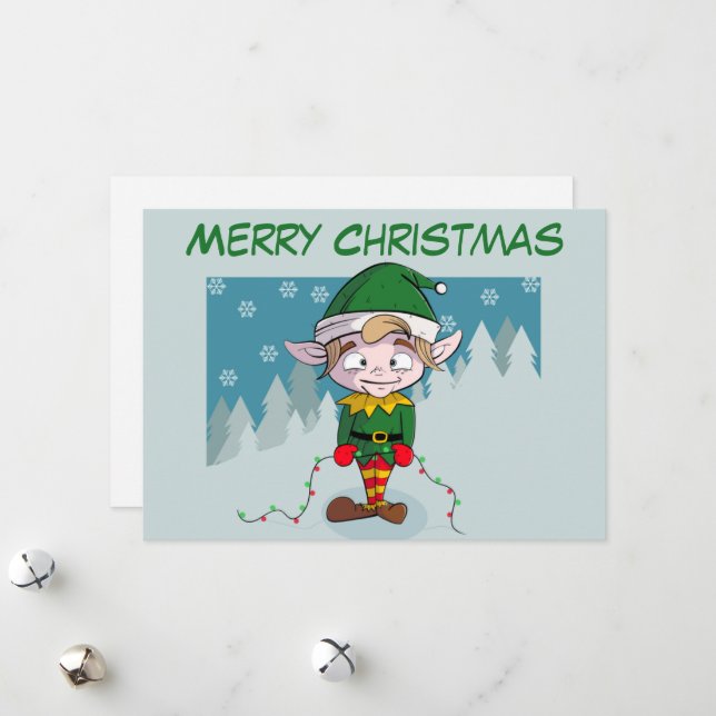 Merry Christmas Cute Elf Holiday Card (Front/Back In Situ)