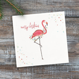 Merry Christmas Cute Festive Flamingo String Light Napkin