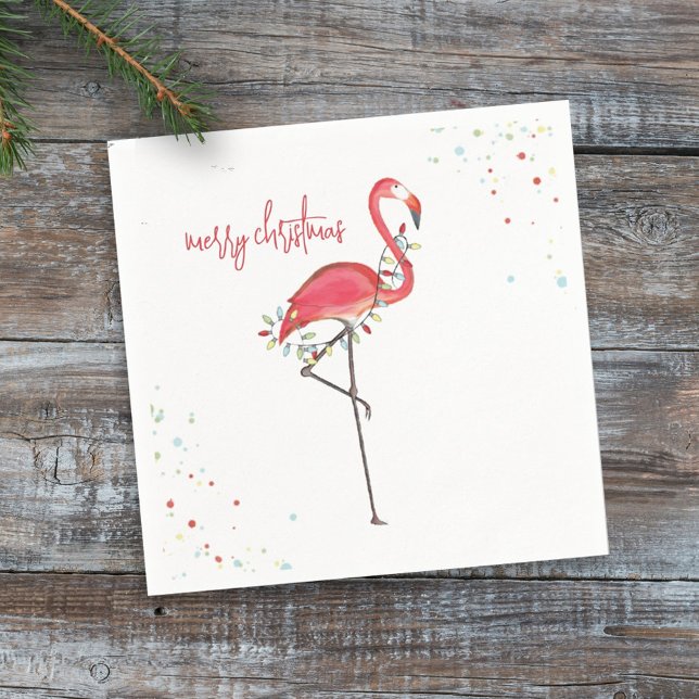Merry Christmas Cute Festive Flamingo String Light Napkin (Cute Christmas Merry and Bright pink flamingo holiday lights.)