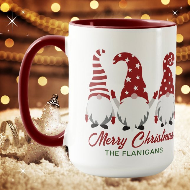 Merry Christmas Cute Festive Gnomes Personalised  Mug (Available in multiple mug types. Personalize with your name or leave blank. Merry Christmas!
)