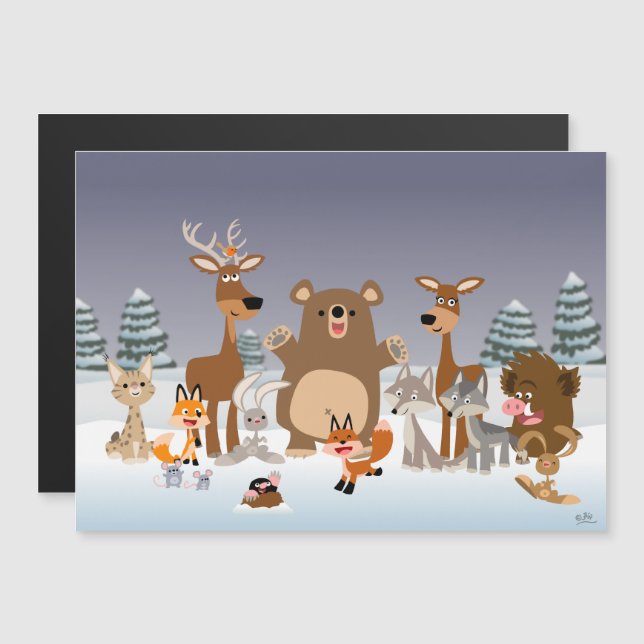 Merry Christmas! Cute Forest Animals Magnetic Card (Front/Back)