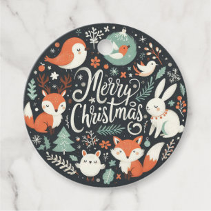 Merry Christmas Cute Foxes and Rabbits Favour Tags