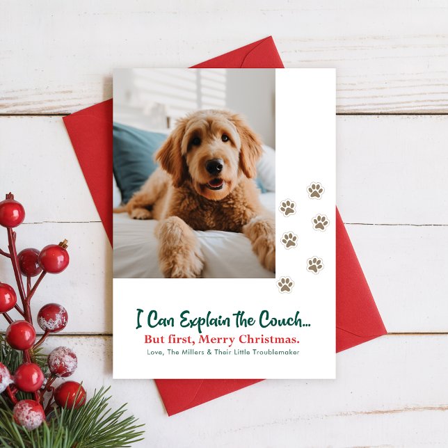 Merry Christmas Cute Funny Pet Dog Puppy Photo Holiday Card (Creator Uploaded)