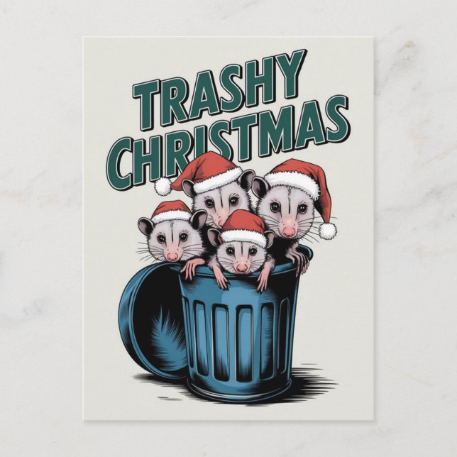Merry Christmas Cute Funny Racoons Postcard (Front)
