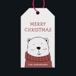 Merry Christmas. Cute funny winter polar bear Gift Tags<br><div class="desc">Funny Christmas tag with cute polar bear in red colour for winter holiday gifts.</div>