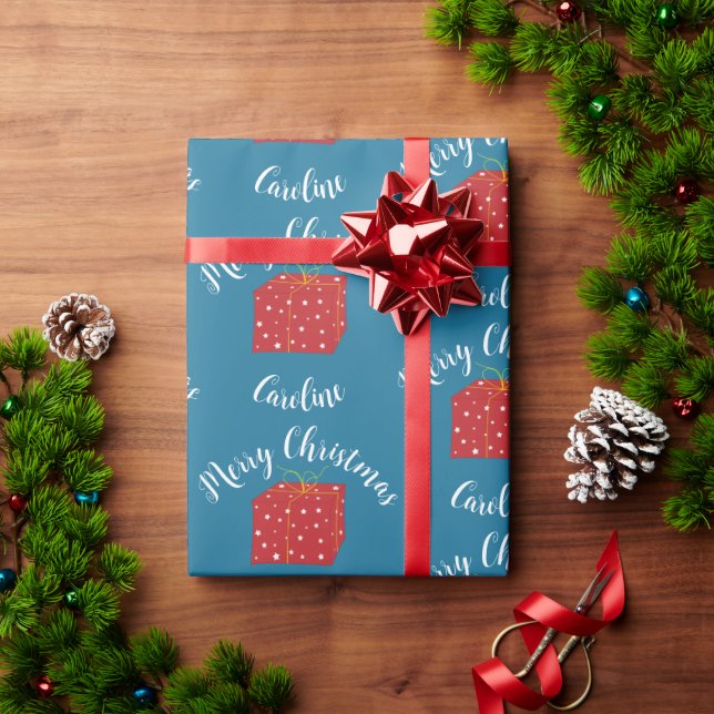 Merry Christmas Cute Gift with Custom Name Wrapping Paper (Holiday Gift)