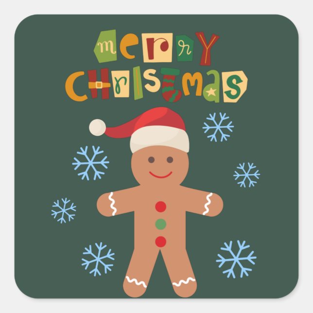 Merry Christmas Cute Gingerbread Man Square Sticker (Front)