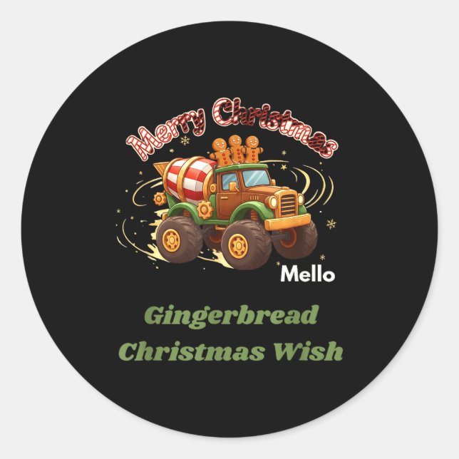 Merry Christmas Cute Gingerbread Mello Mixer Truck Classic Round Sticker (Front)