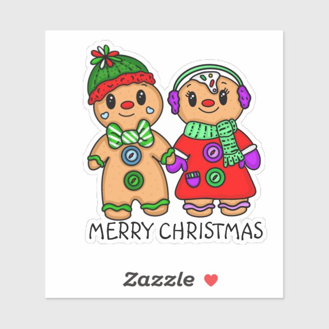 Merry Christmas Cute Gingerbread Men Couple (Sheet)