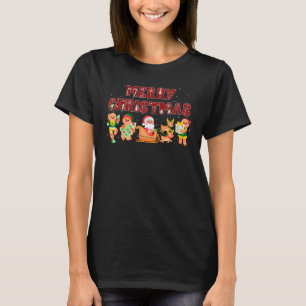 Merry Christmas Cute Gingerbread Santa Reindeer Co T-Shirt