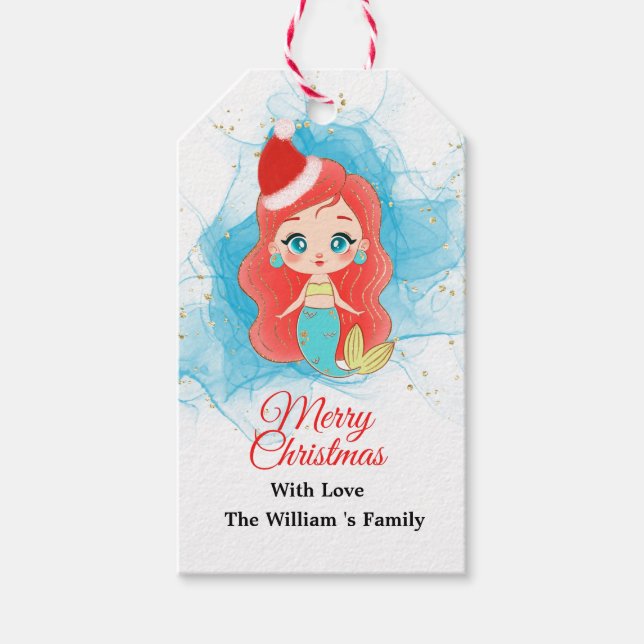 Merry Christmas cute Glitter Mermaid Gift Tag (Front)